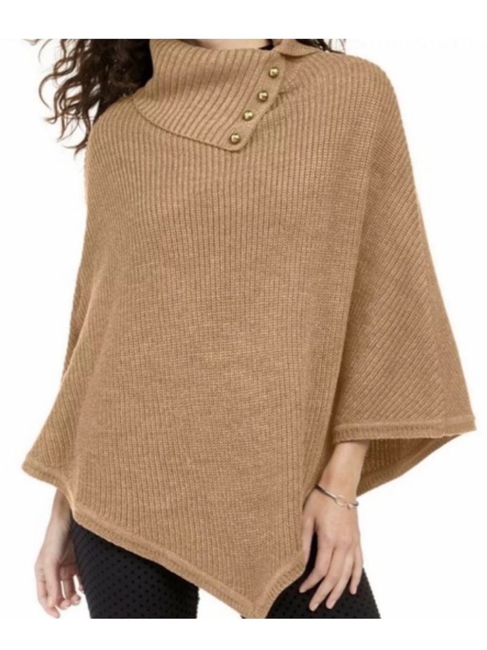 Michael Kors Wide-Rib Button Turtleneck Poncho
